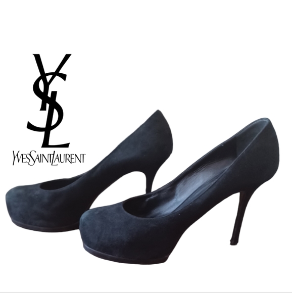 YSL Yves Saint Laurent Tribtoo Black Suede Leather Platform Pump - Picture 5 of 16